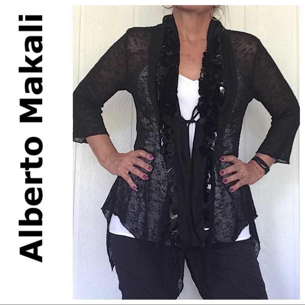 ALBERTO MALAKI BLACK PAILETTE SWEATER CARDIGAN LARGE
